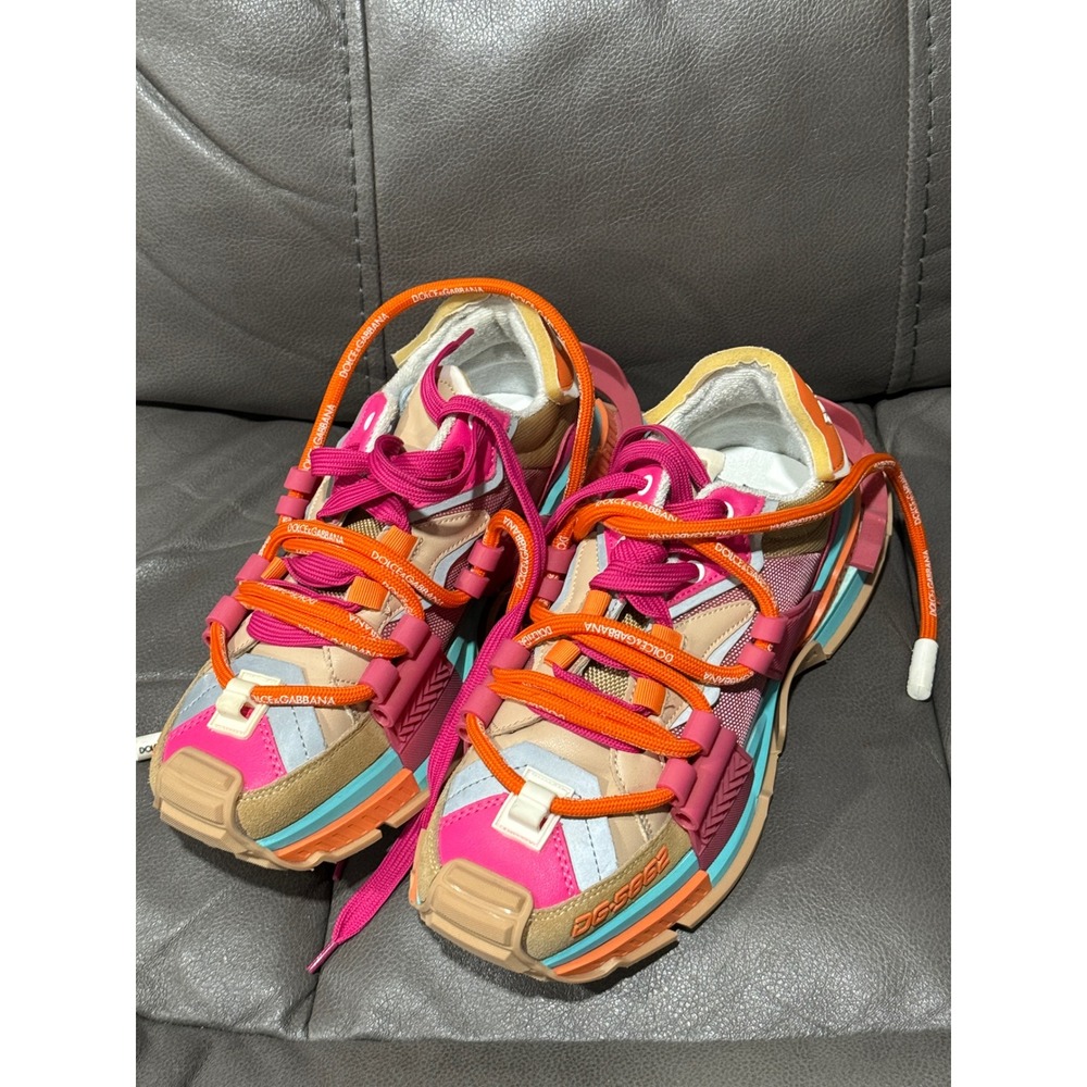 Dolce &‎ Gabbana NS1 Mixed-Materials Chunky Sneakers Pink Orange Blue Italy